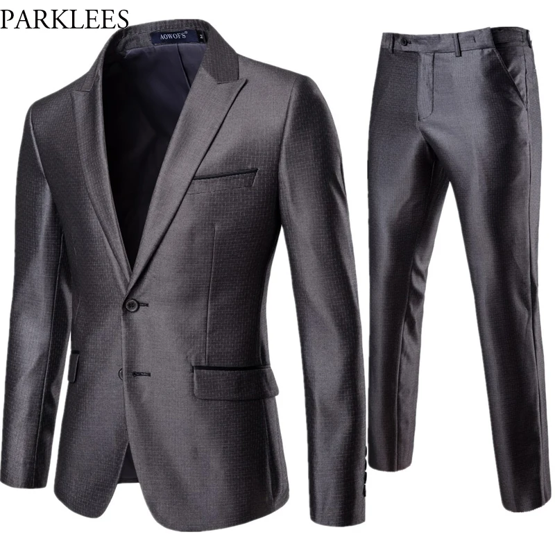 

Men's 2 Piece Small Plaid Elegant Suits With Pants 2019 Spring New 2 Button Slim Fit Busienss Formal Dress Male Suit for Wedding