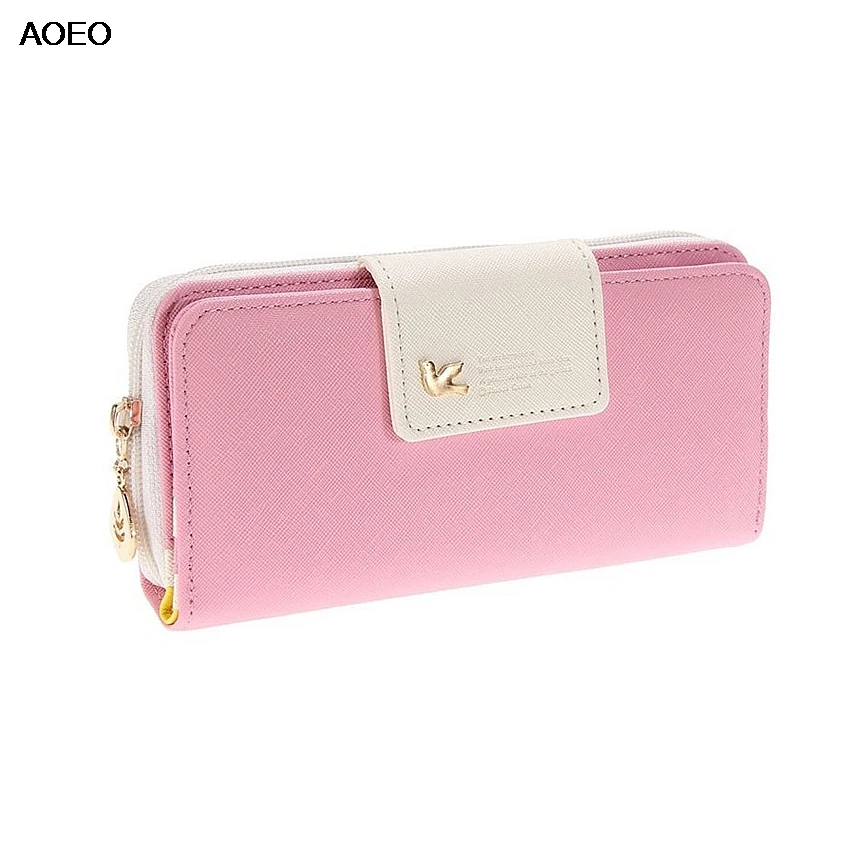 

AOEO Long Phone Wallet Women Money Clutches Bag Pink Blue Orange Candy Ladies Purse Card Holder Zipper Wallets Female