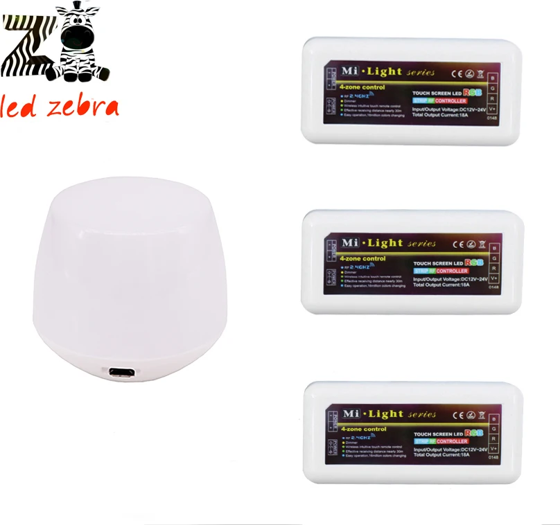 

2.4g mi.light wireless wifi ibox controller+3pcs 4-zone rf rgb led controller for led rgb strip led bulb