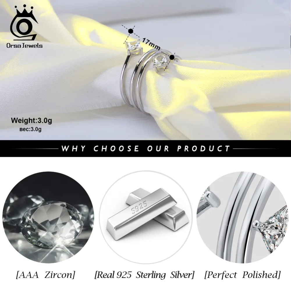 ORSA JEWELS Authentic 925 Sterling Silver Female Rings Unique Design AAA Clear Zircon Women Ring Jewelry Birthday Present SR61