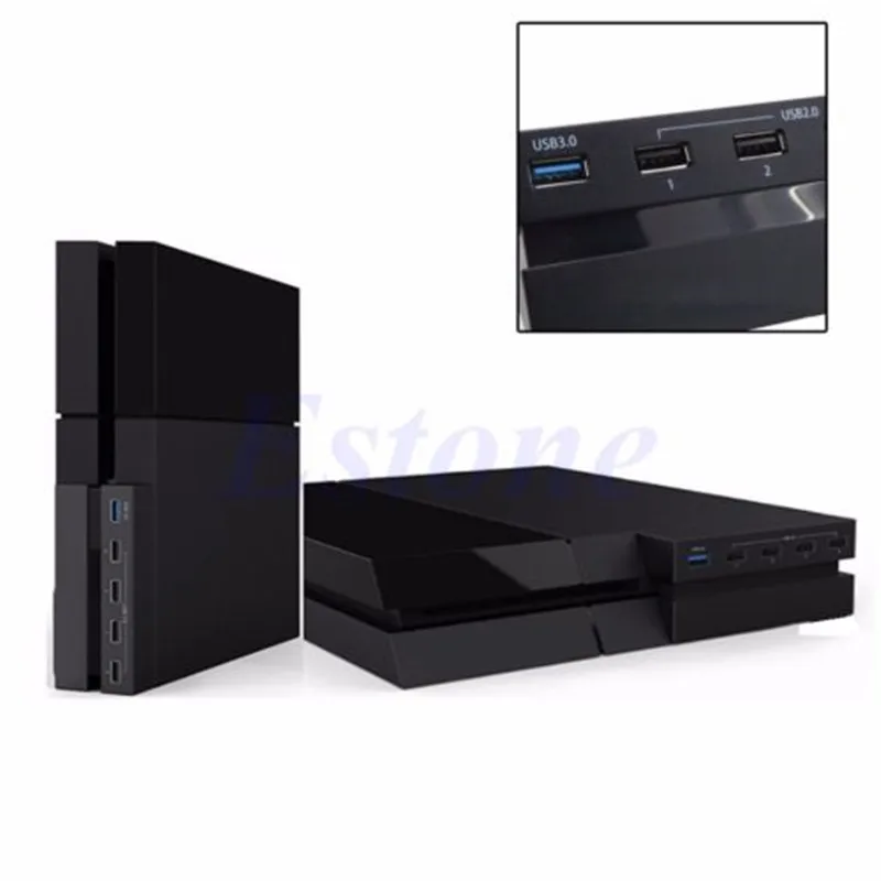TNP Hub USB 5 Porte Per PlayStation 4 Slim - Espansore Con 1 Porta USB 3.0 E 4 Porte USB 2.0 - Luce LED Blu - Colore Nero - 2