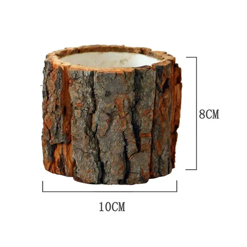 Винтажный круглый стол украшение горшок для растений стиль деревянные настольные цветочные горшки поддельные дерево кора суккулент растения контейнер