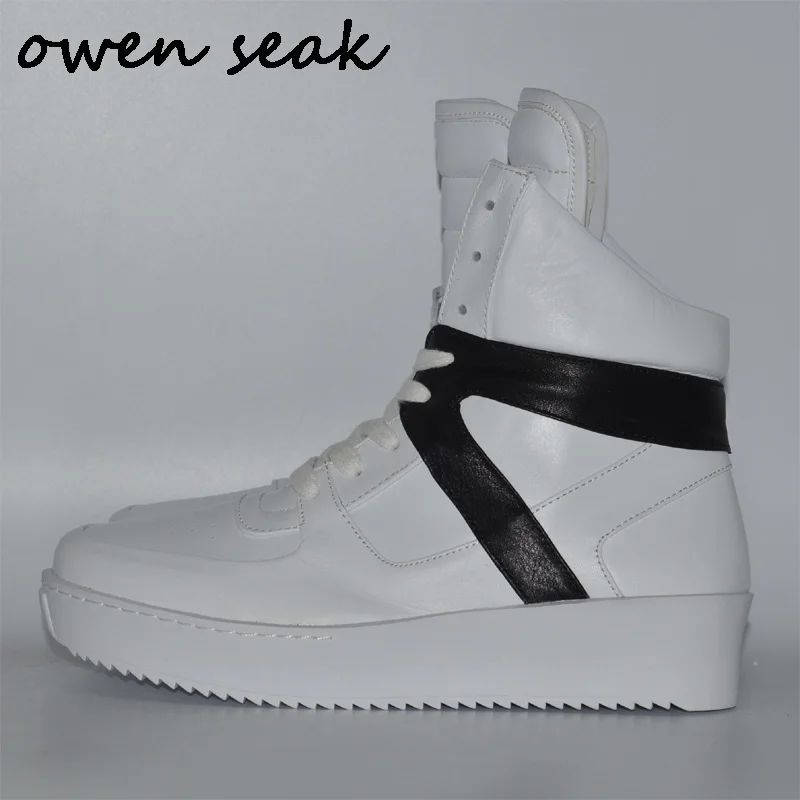 

Owen Seak Women Shoes Genuine Leather High-TOP Ankle Boots Luxury Trainers Boots Casual Lace-up Spring Flats Black Shoes