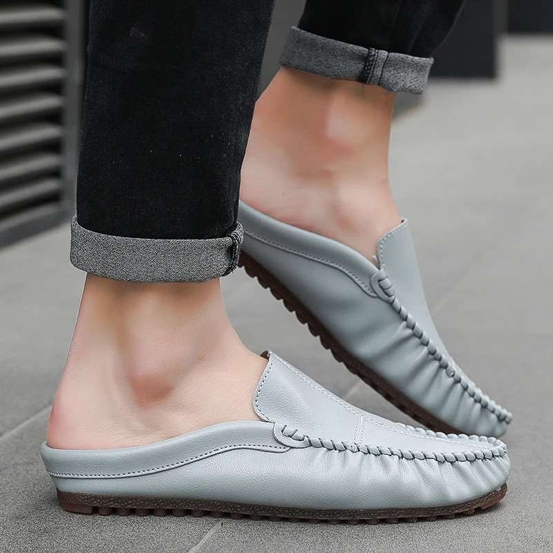

Italian Shoes Men PU Leather Mens Loafers Fashion Shoes Summer Half Sneakers Flat Comfortable Slip On Leather Shoes Men