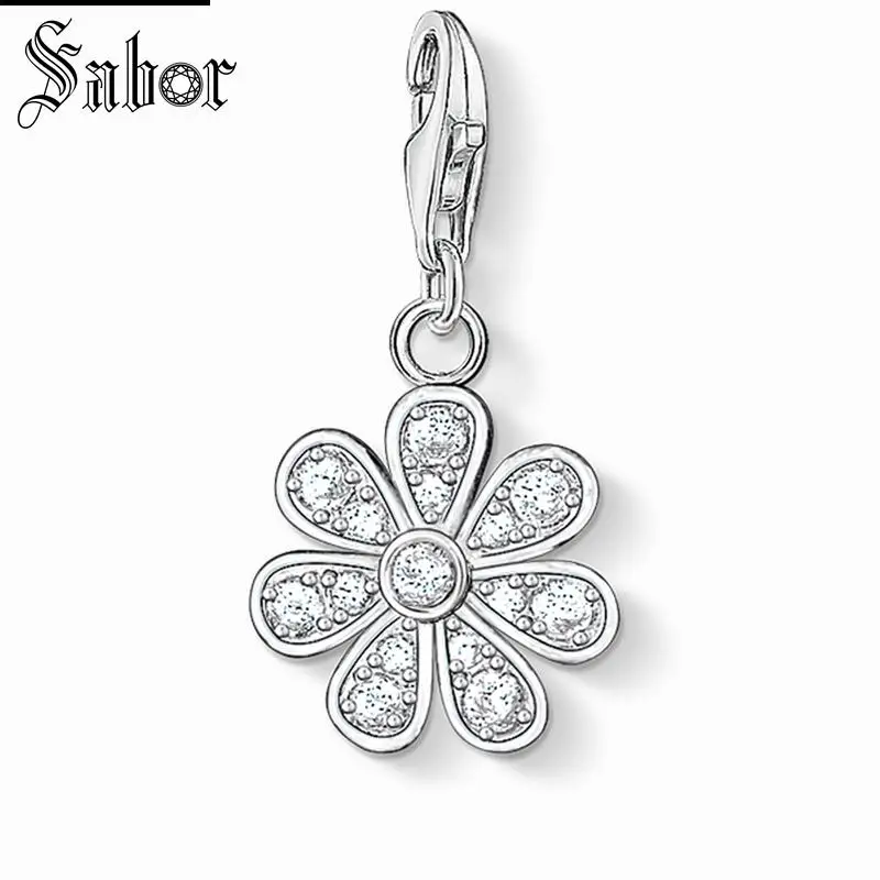 

thomas Flower Petals Charm Pendant,2019 Jewelry For Women Girls,womens White CZ Gift 925 Sterling Silver Fit Bracelet charms