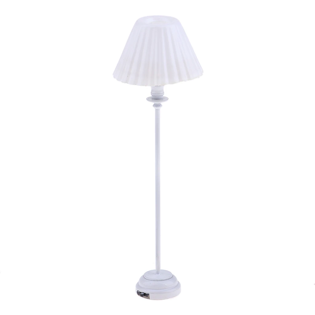 Simple Design Doll Accs Miniature Working Floor Lamp With White Shade 1/6 1/12 Scale