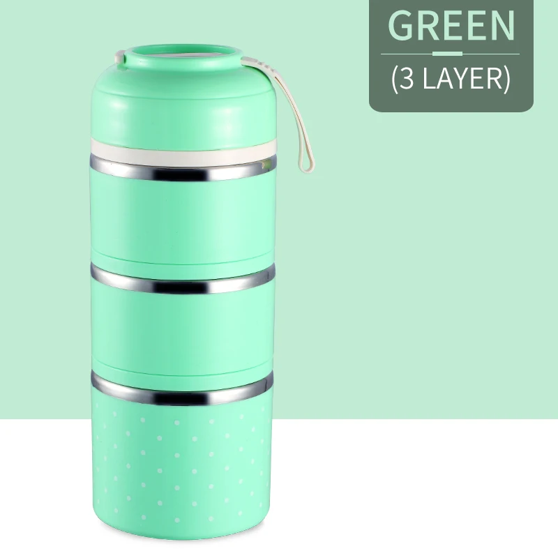 Green 3 Layers Японский термальный Ланч герметичная коробка нержавеющая сталь, милая Bento коробка дети портативный пикника школы еды контейнер - Color: Green 3 Layers