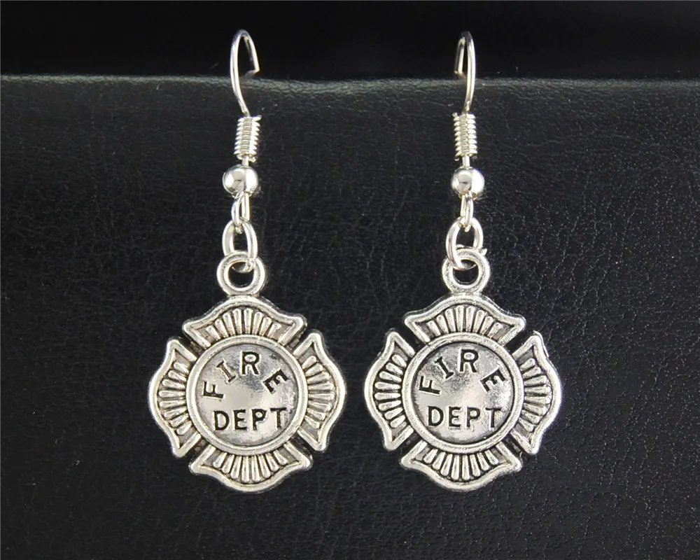 

1pair(2pcs) Tibetan Silver Fire Dept Dangle Drop Earrings Handmade DIY Jewelry E659