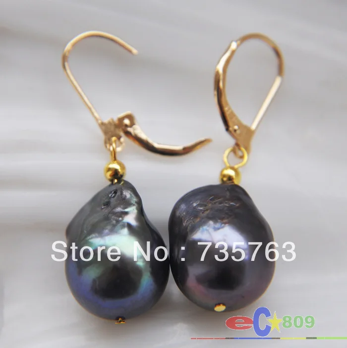 

xiuli 0080 BLACK DRIP KESHI REBORN PEARL DANGLE EARRING 14KGP