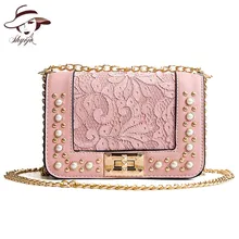 Новые модные кружевные женские сумки-мессенджеры с цветочным узором и жемчужинами, вечерние сумки для девочек, Сумочка через плечо на цепочке из лакированной кожи