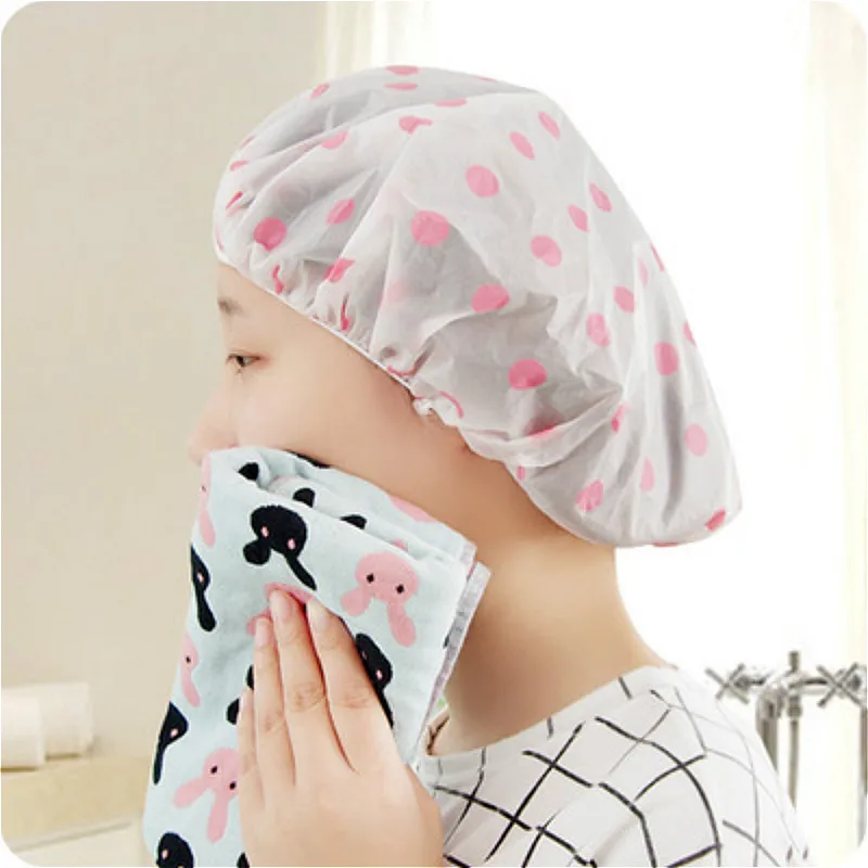 

SUEF 1PCS Dot Waterproof Shower Cap Thicken Bath Hat Bathing Cap for Women Color Random@2
