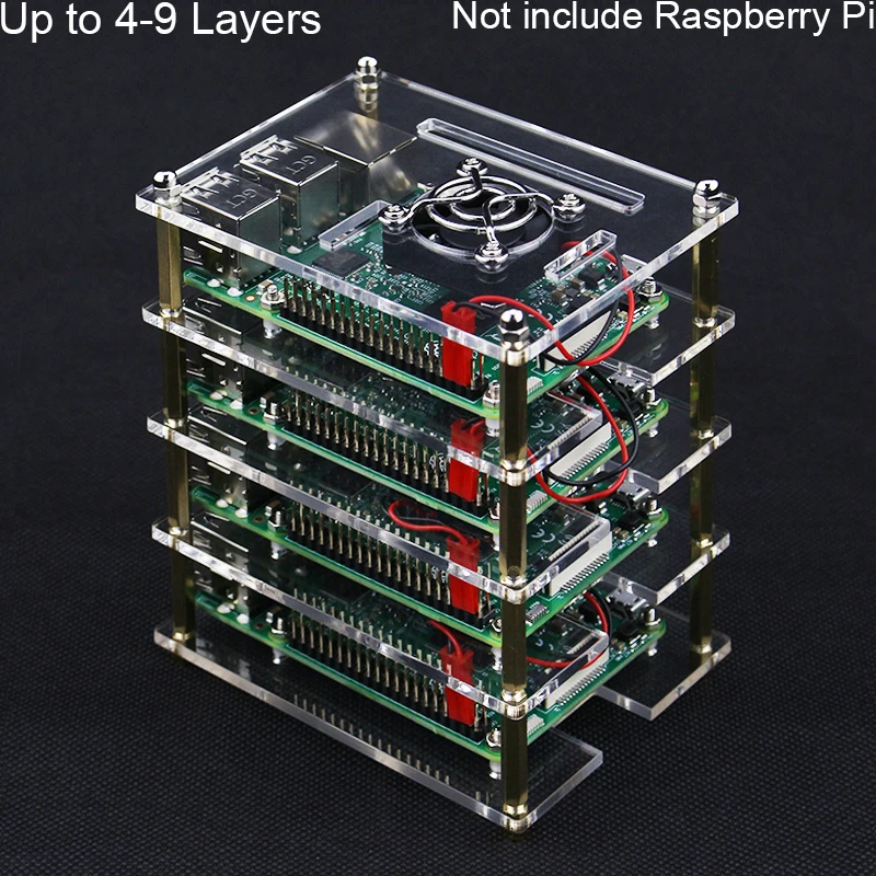 Raspberry Pi, 4, 5, 6, 7, 8, 9 слоев акриловый чехол держатель коробка+ вентилятор охлаждения с металлической крышкой для Raspberry Pi 4/3 Модель B+/3B