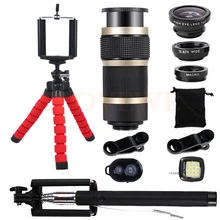 Комплект мобильного телефона объектив рыбий глаз Широкий формат макро Объективы 8X телефото зум Lentes для iPhone 7 смартфон Selfie лампа штатив