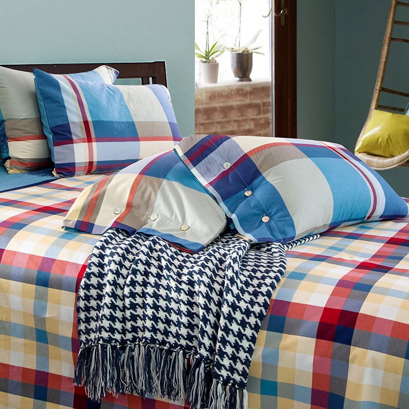 Waliicorners 4pcs 100%Cotton Printed Bedding set Button Duvet Cover set Bedsheet Pillowcases Queen King Size bed linen 47 IMG_4649