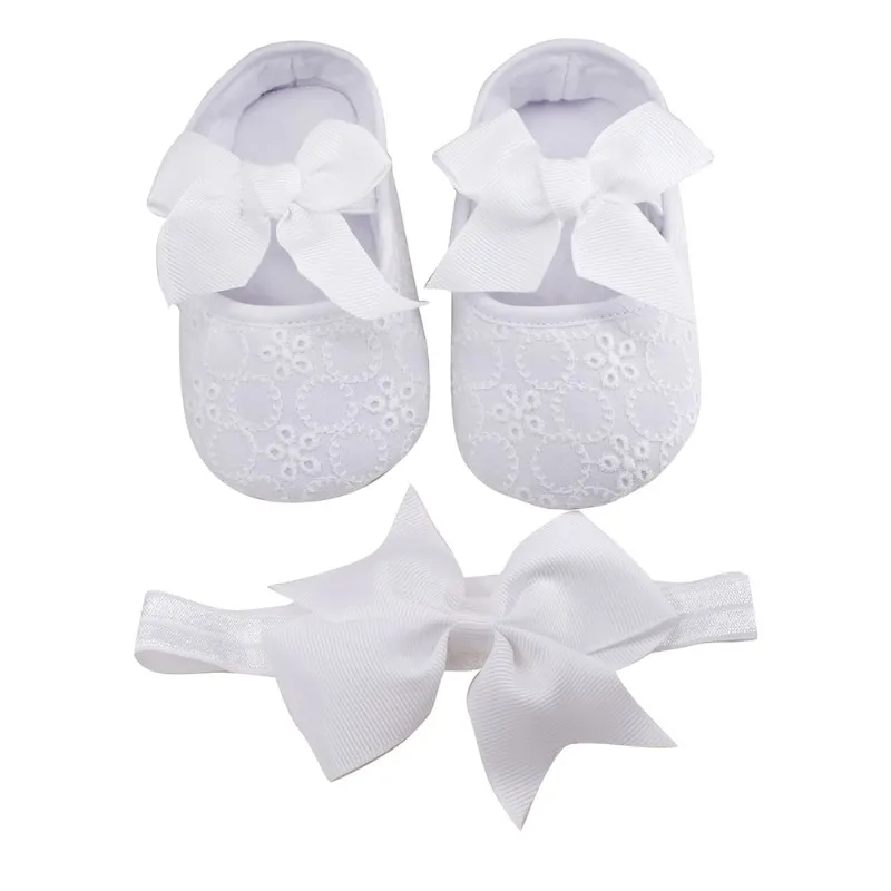 

newborn baby Shoes baptism White Bowknot Baby Girl Lace Shoes headband set Toddler Prewalker cute Baby Shoe 0-18month kids shoes