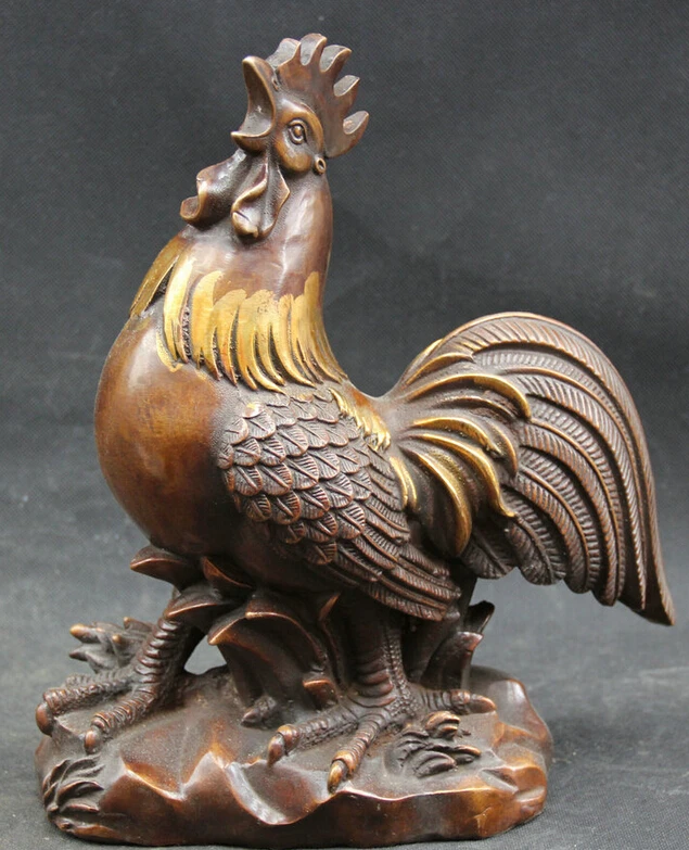 

song voge gem S1642 12" Chinese Fengshui Bronze Zodiac Year Cock Rooster chicken Statue sculpture