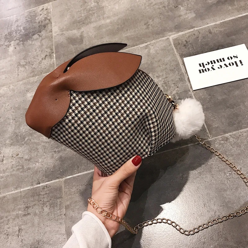 

Cute Rabbit Shape Shoulder Bags Women PU Leather Women's Crossbody Mini Messenger Chain Clutch Tote Flap Bag