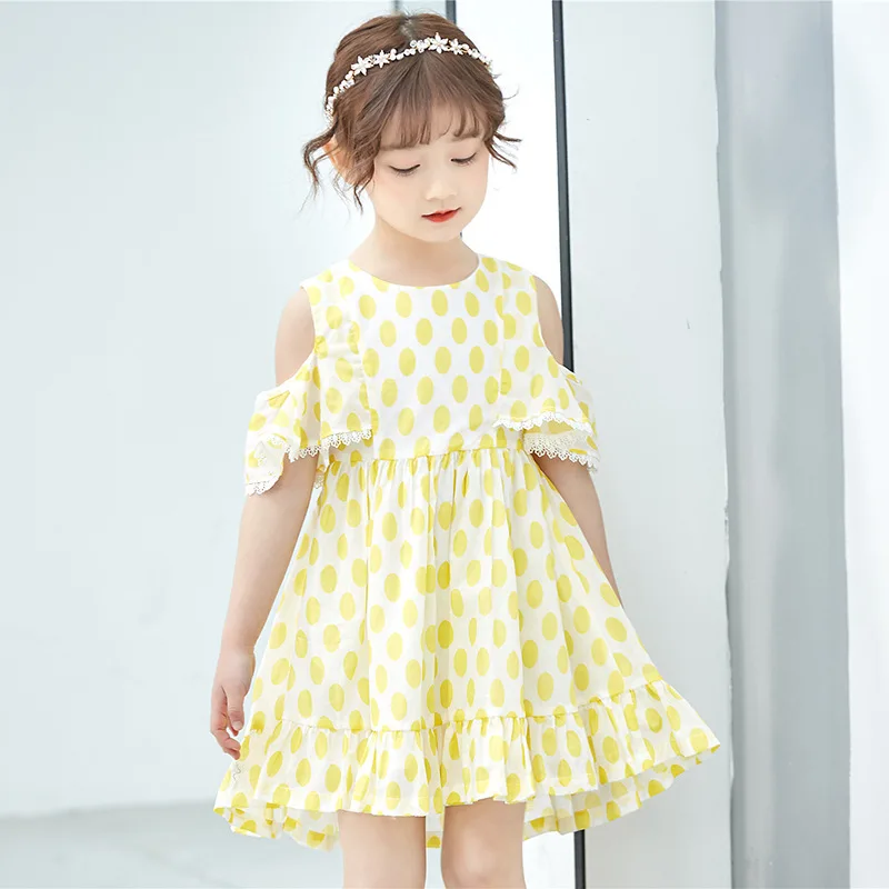 

2019 Girls Summer Dresses Lace Princess Dress Teenage Girls Fame Style Dresses Vestido Infantil Sukienki Dot Off Shoulder Dress