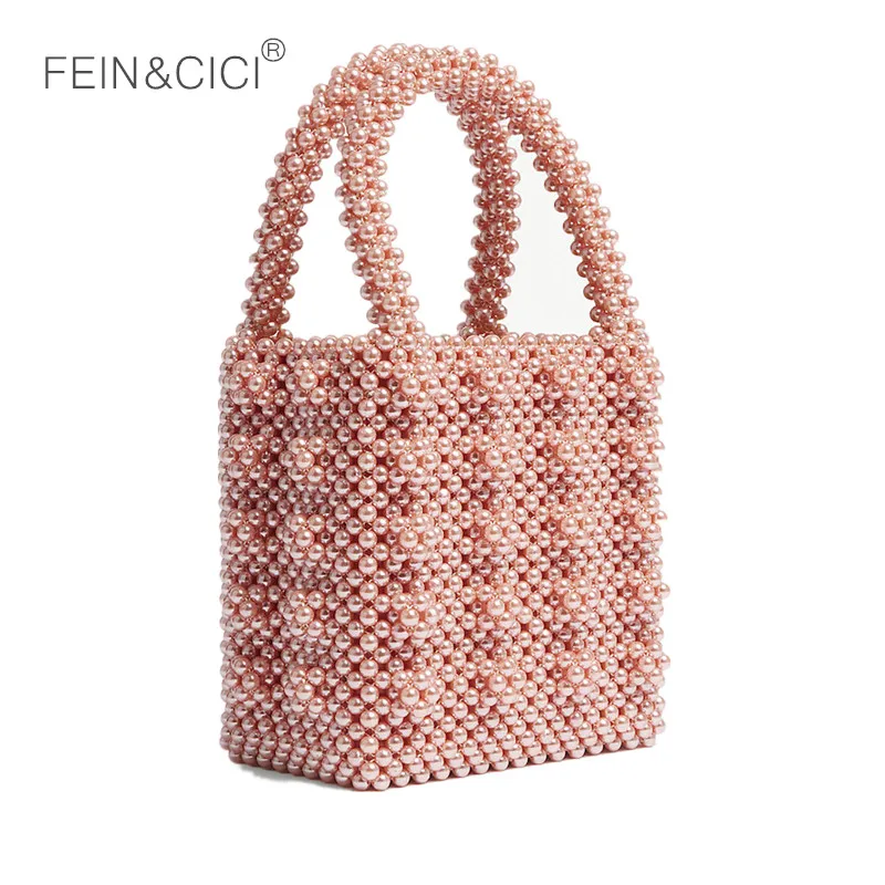 Online Perlen tasche perlen box totes tasche frauen party elegante Vintage handtasche 2019 sommer luxus marke weiß gelb rosa großhandel