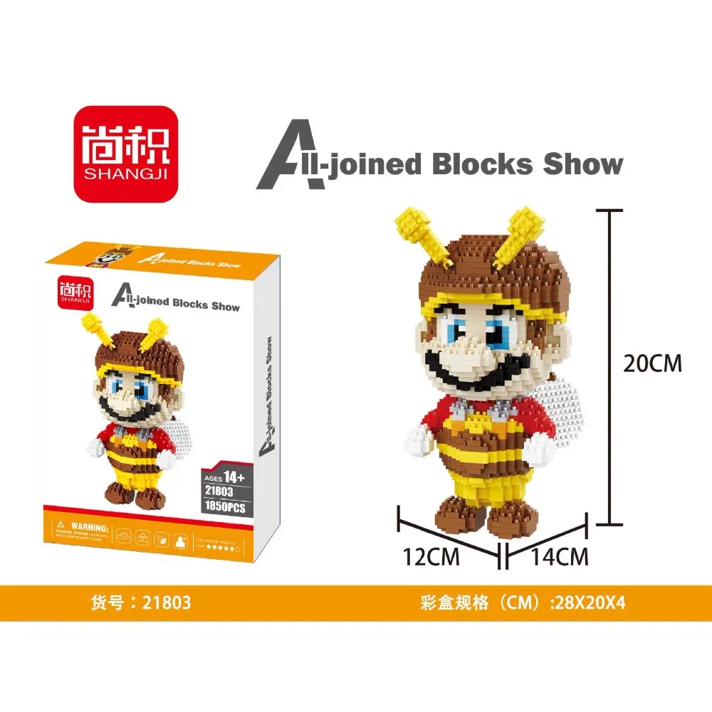 Shangji Япония в стиле видеоигры Super Mario огненный белый 3D модель DIY Micro Алмаз Мини