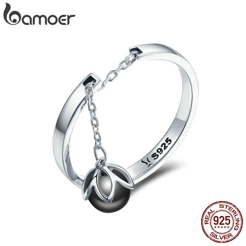 BAMOER Hot Sale Authentic 925 Sterling Silver Tears Of Flowers Dangle Open Finger Rings for Women Sterling Silver Jewelry SCR314
