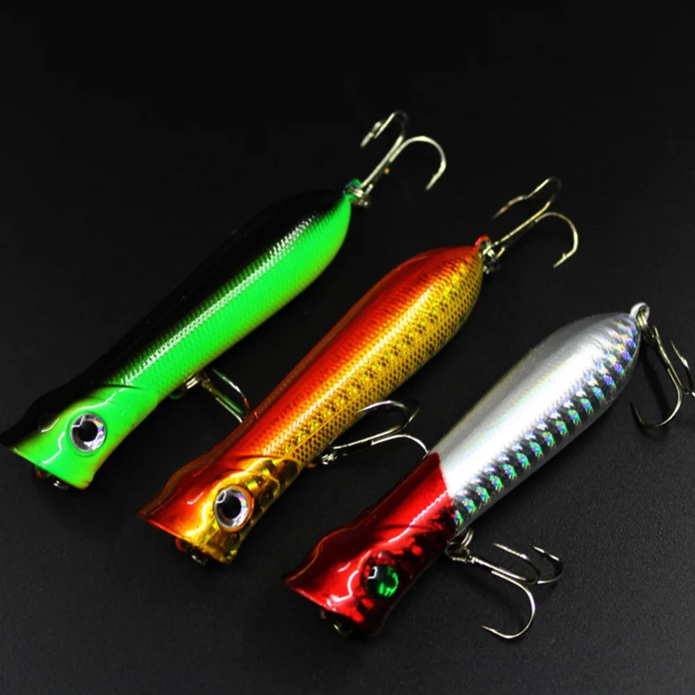 

Cycle zone Plastic Hard Popper Fishing Lures 3D Fish Lure Isca Artificial Hard Bait With 2 Fish Hooks 12g 8.5cm Fishing Tackle
