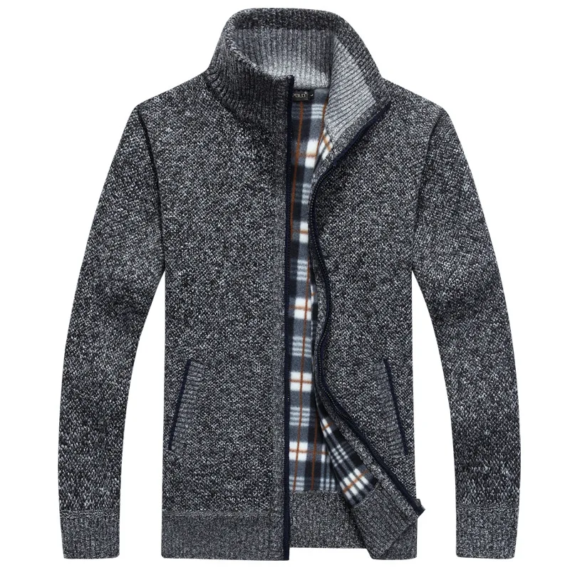 

2019 Autumn Casual Knitwear Men's Thick SweaterCoat Stand Collar Zipper Winter Outerwear Sweaters M-3XL