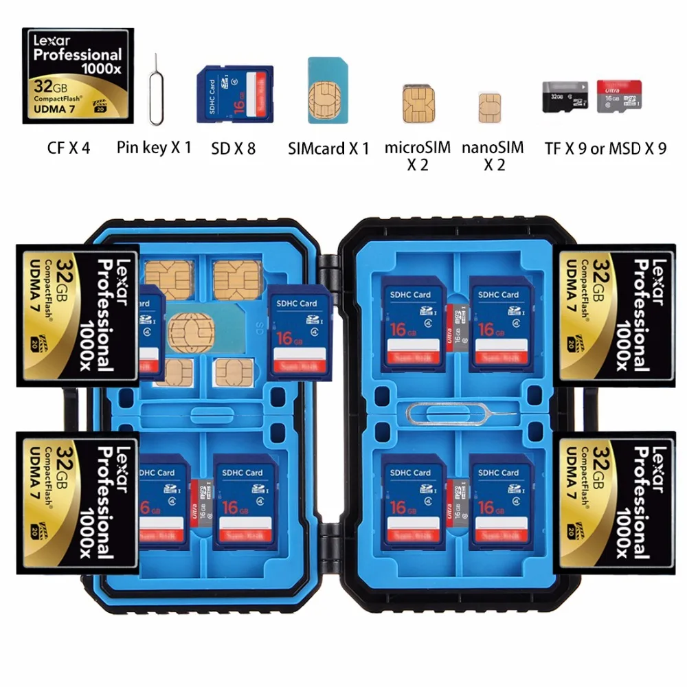 LANBEIKA слот для карт памяти чехол USB 3,0 SD CF устройство чтения карт памяти+ OTG функция 9/22/27 слотов Водонепроницаемый SD/CF/TF сим-карт для хранения Чехол держатель