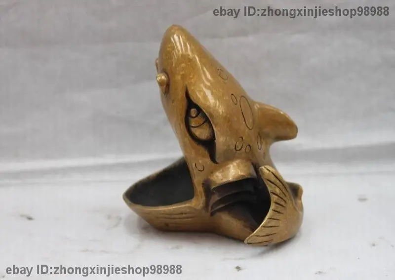 

Chinese Classical Pure Bronze Copper Carved Open mouth of a shark Statue