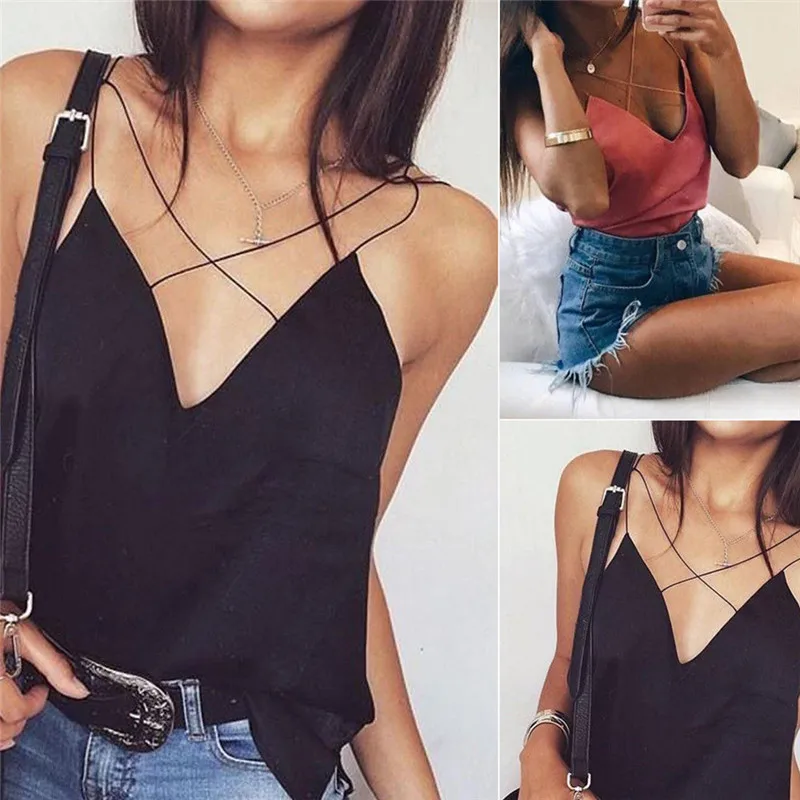 1pc Summer Sexy Strap Tops Chiffon Black White Loose Camis Women Slip Tank Tops Female Chiffon Sleeveless V Neck Camisole