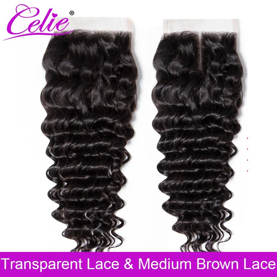 

Celie Hair Deep Wave Closure 4x4 HD Transparent Swiss Lace Closure Remy Brazilian Human Hair Lace Top Closure 8-22 Inch
