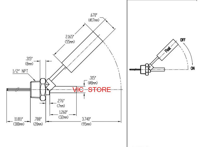 VCL11 1/2 дюйм; NPT из нержавеющей стали с резьбой Датчик Уровня Поплавковый переключатель Датчик уровня воды