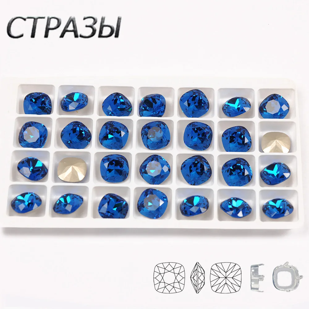 CTPA3bI Charms Blue Diamond Cushion Cut Strass Chaton Piontback Sew On Rhinestones DIY Handicrafts Accessories For Garment Dress | Стразы