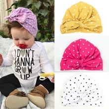 1 шт., милая шапочка в горошек для маленьких девочек, эластичная шапка для новорожденных, тюрбан, вязаная шляпа с бантом для девочек, однотонная хлопковая детская шапка, аксессуары для девочек
