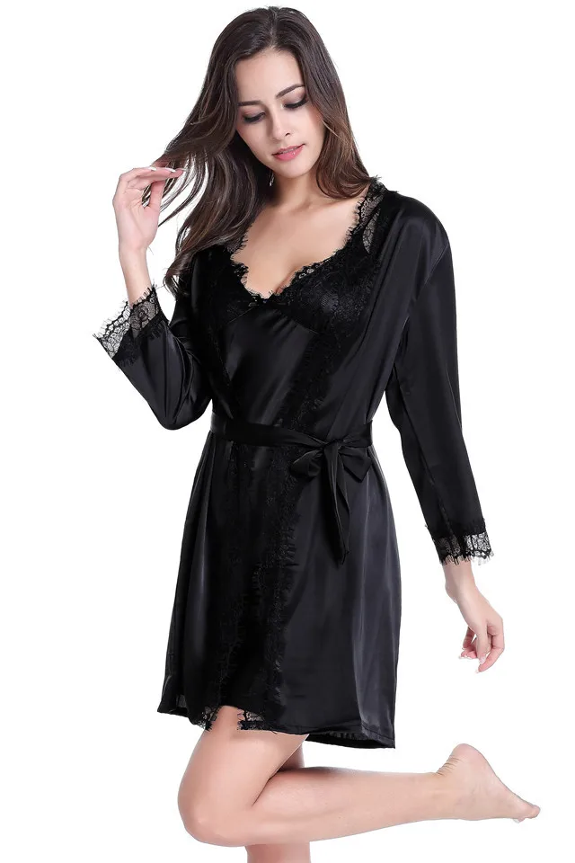 Новый брендовый однотонный кружевной Атласный халат и набор ночных рубашек, женский халат, сексуальное женское летнее домашнее платье