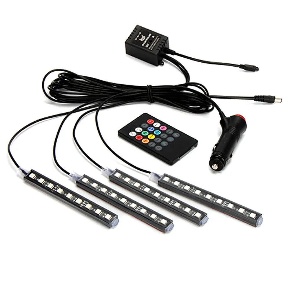 

5050SMD Car Auto Remote 4Pcs 12V Car RGB LED DRL Strip Light Control Decorative Flexible LED Strip Atmosphere Lamp Kit