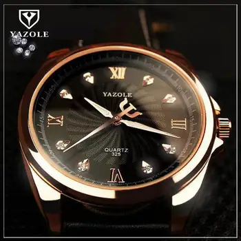 

2018 Fashion Luxury YAZOLE Rose Gold Crystal Bling Business Genuine Leather Analog Wrsistwatch Watch Clock Gift for Men No.325