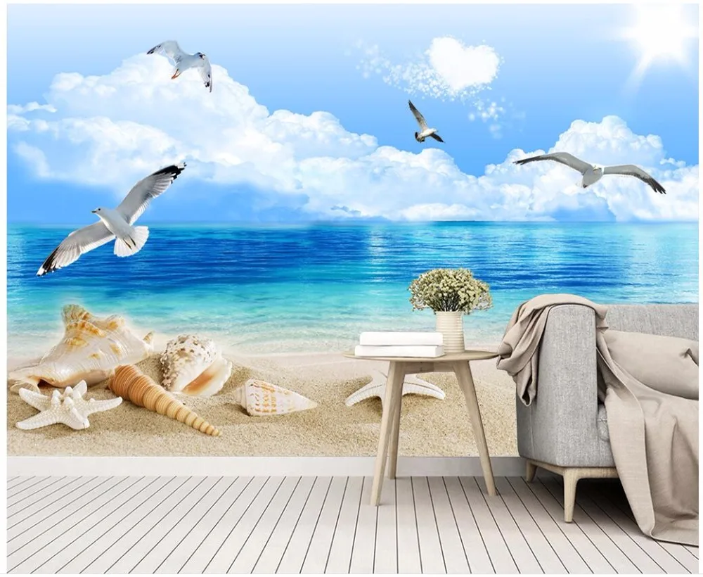 Custom photo 3d room wallpaper Simple Seascape Beach Shell ...