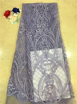 

2019 High Quality African Lace Fabric Purple Navy Blue French Net Embroidery Sequins Tulle Lace Fabric For Nigerian party Dress