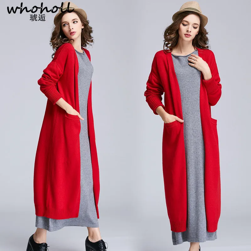 WHOHOLL 2019 Spring New Wild Loose Long Knitwear Cardigan Women Sweater Coat Long Sleeve Coat  Sweaters Fashion Women