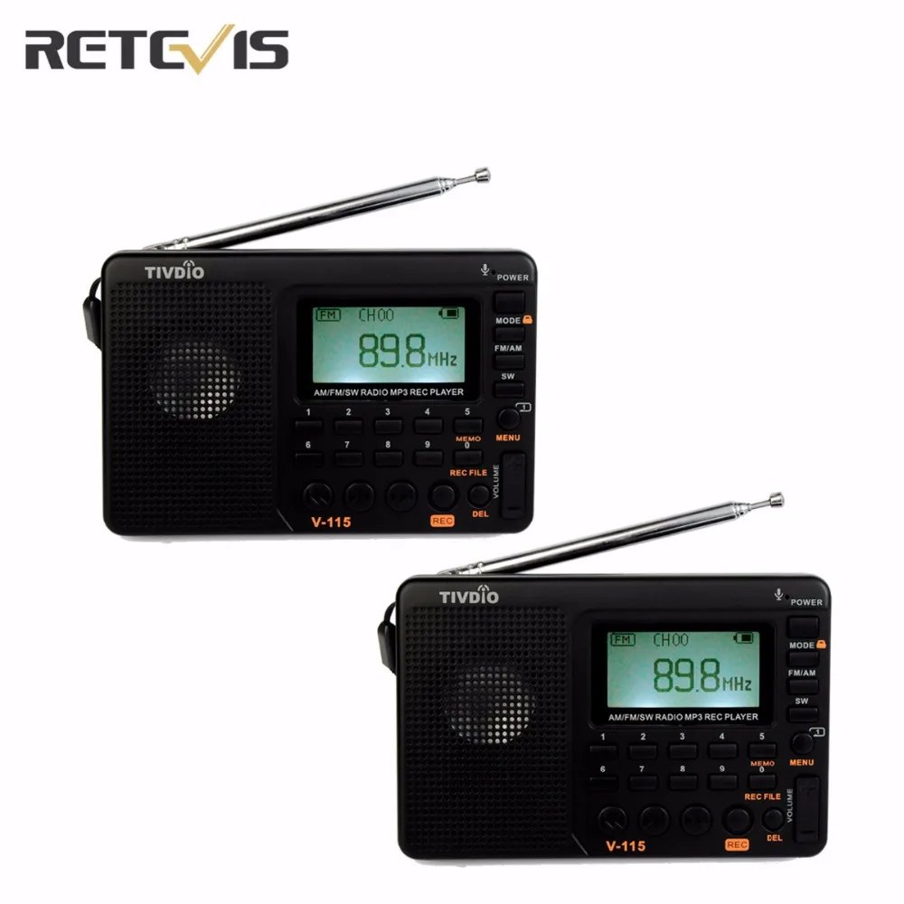 2pcs TIVDIO V-115 Radio FM/AM/SW World Band Receiver MP3 Player REC Recorder With Sleep Timer Black FM Radio Recorder F9205A