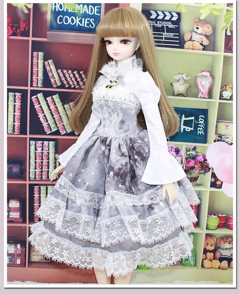 Impressived 1/4 кукла в сером платье красивое 45 см BJD кукла с длинными коричневыми волосами Девушка индивидуальные куклы игрушки
