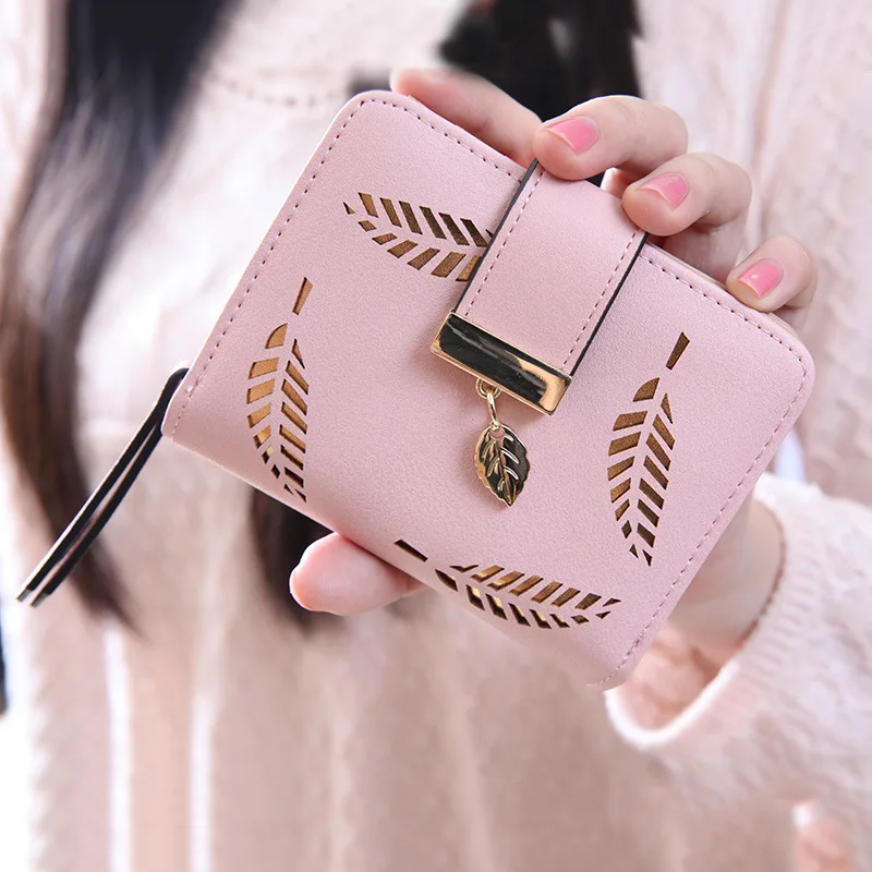 

2022 Design Women Wallet Zipper Leather Ladies Purse Luxury Brand Hollow Women Small Wallet Leaves Female Purse for credit cards