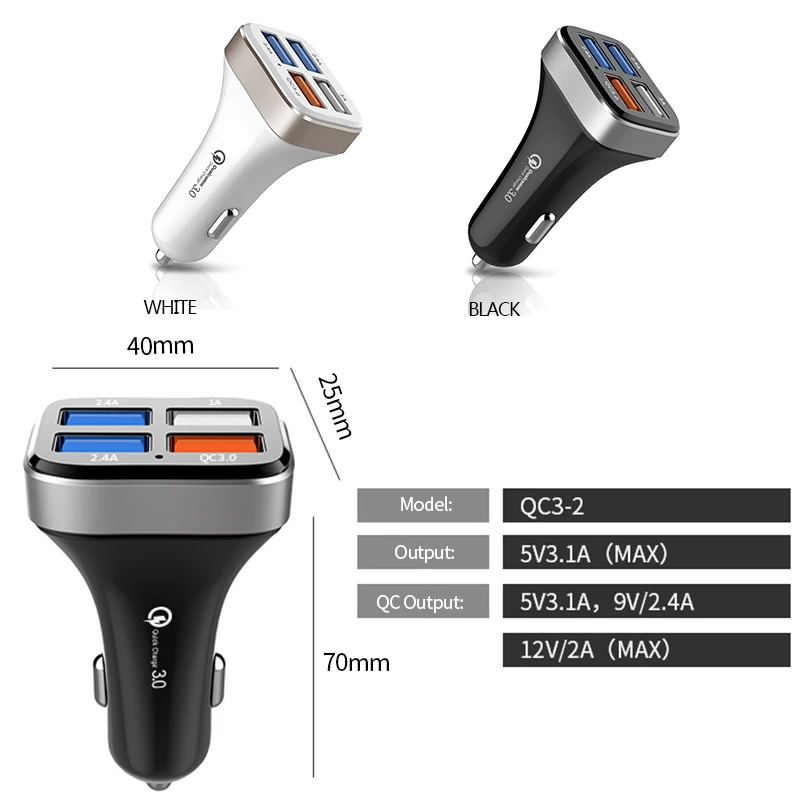 QC3.0 автомобильное зарядное устройство для прикуривателя 4 USB порта автомобильный