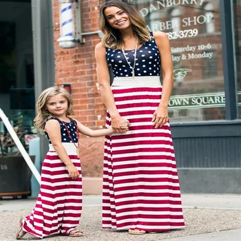 

Mother Daughter Matching sleeveless casual dress Mom Girls Parent Long Maxi Dress summer
