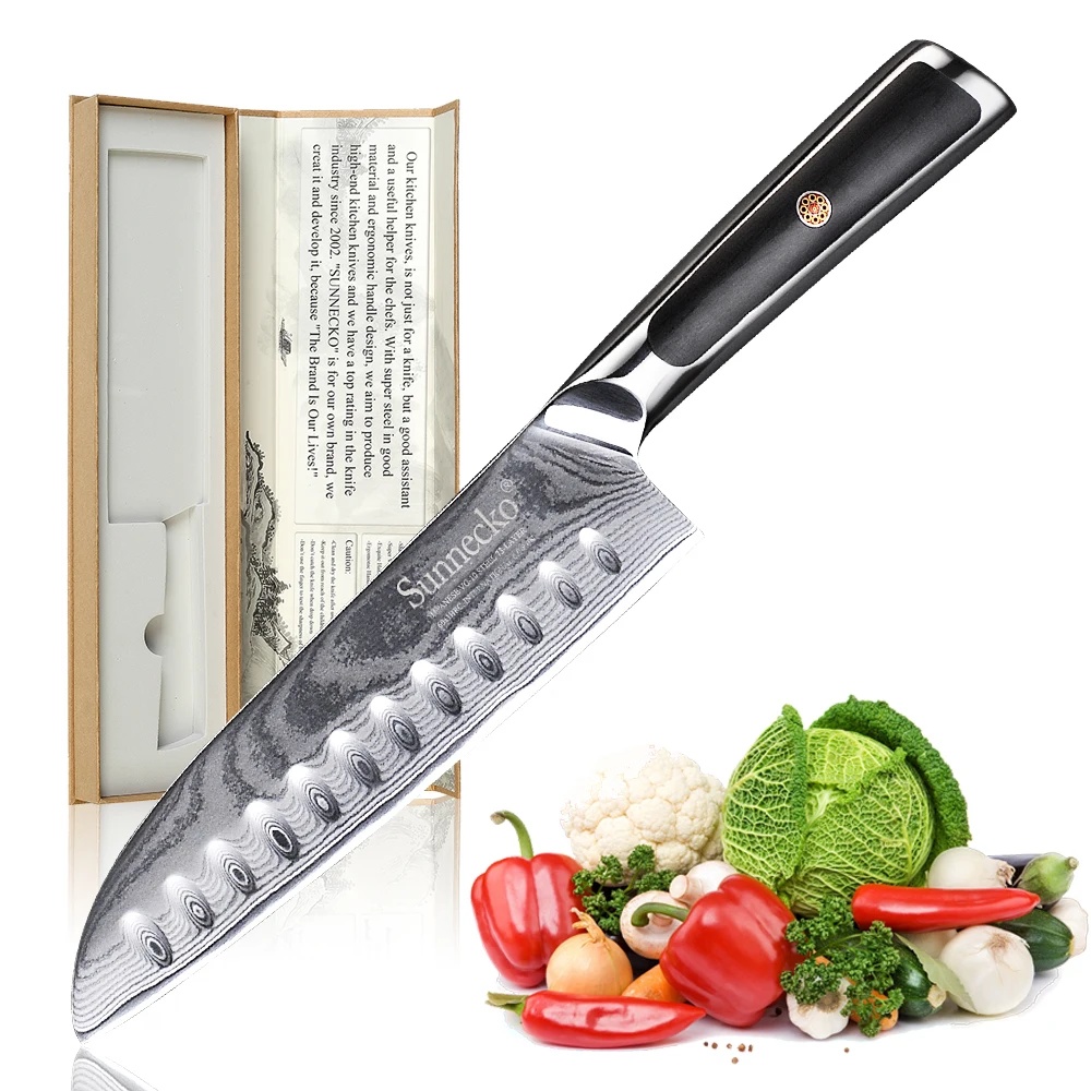 

Sunnecko 7" inch Santoku Chef Knife Japanese Damascus VG10 Steel Kitchen Knives Razor Sharp Blade G10 Handle Cooking Tools