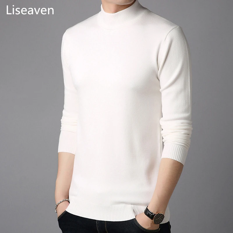 Liseaven الرجال الكشمير البلوزات كاملة كم سحب أوم بلون السترة سترة الرجال قمم