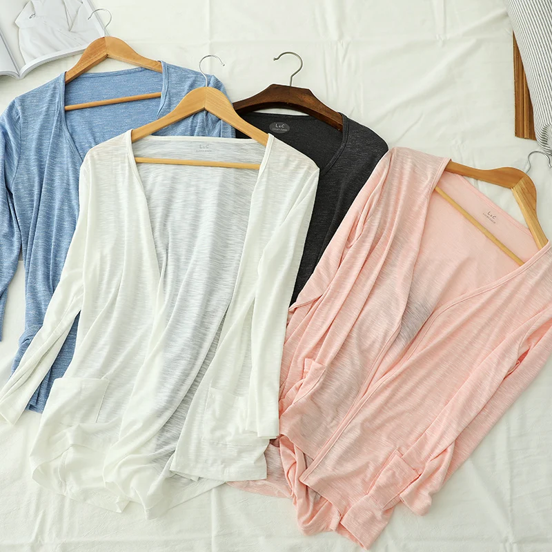

100% Cotton 2019 Spring Summer Fashion Women Tops Sunscreen Clothing Air-Conditioned Shirt Thin Blouses Cardigan Knitted Sweater