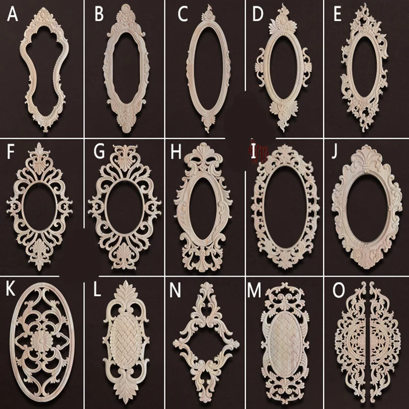 

New Unpainted Wood Frame Carved Wave Flower Onlay Decal Corner Applique Home Furniture Decor Decorative Wood Carved Photo frame