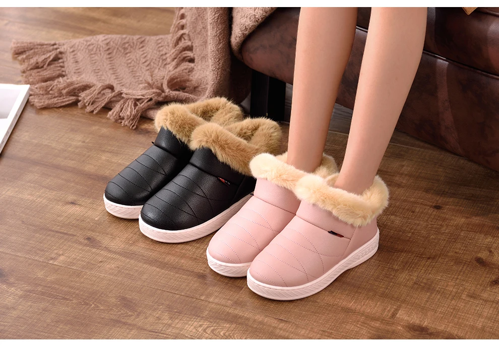 ASIFN Men Slippers with Fur Plush Warm Winter Women Fur Slipper Solid Men Shoes Couple Platform Soft Indoor Fluffy Home Male